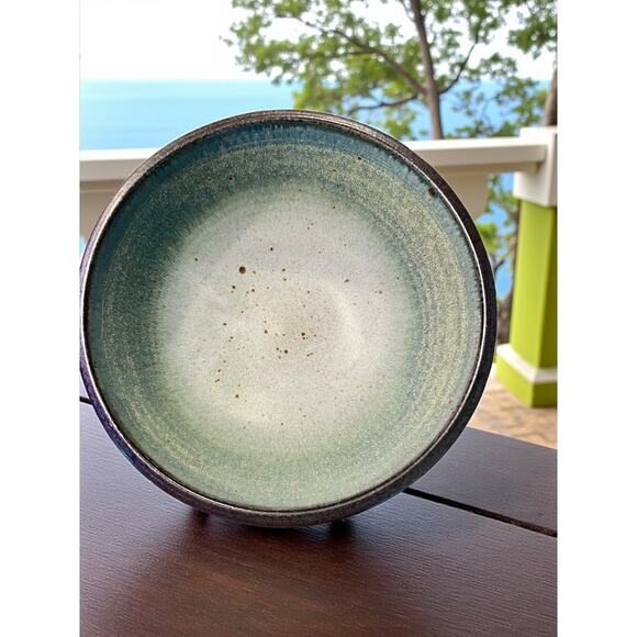 Brad Tucker Cedar Creek NC Studio Pottery Bowl-Ash Drip Celadon Teal Glaze-12'' - Picture 5 of 9